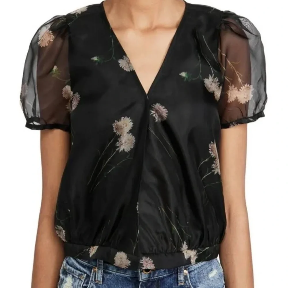 Madewell Silk Organza Puff Sleeve‎ Top Aster Portrait Sz XXS